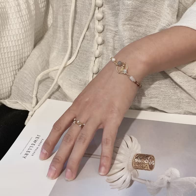 老林雜貨 | 蜜蠟灰翡翠珍珠串串手鍊