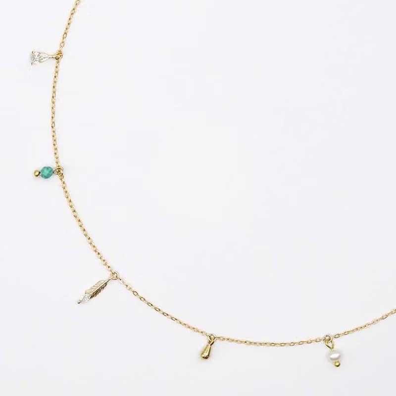 正能量 x 綠松石 珍珠 鋯石 白 黃銅 K金 【乘風漫遊】 腳鍊