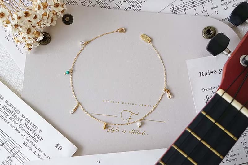 正能量 x 綠松石 珍珠 鋯石 白 黃銅 K金 【乘風漫遊】 腳鍊