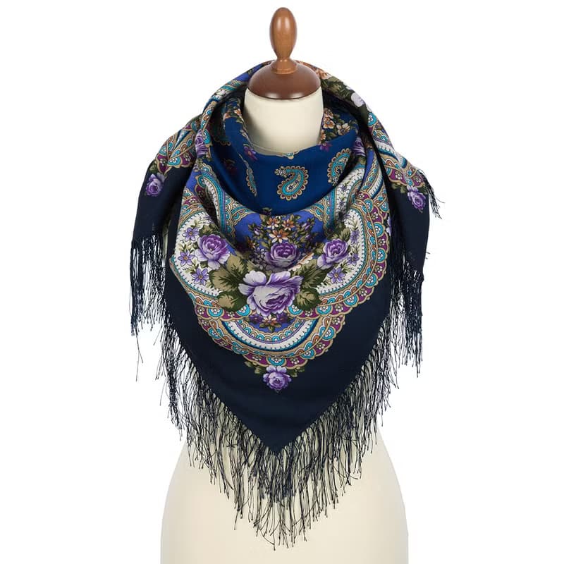 Authentic Pavlovo Posad Russian Shawl Scarf Soft 100% Wool 89x89 cm 1843-14