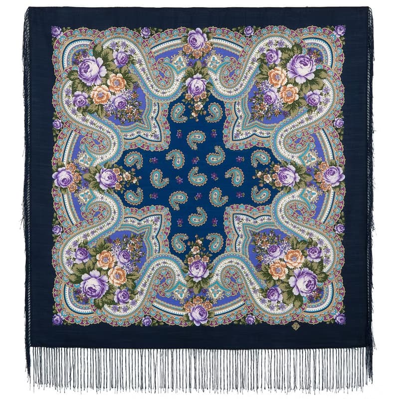 Authentic Pavlovo Posad Russian Shawl Scarf Soft 100% Wool 89x89 cm 1843-14