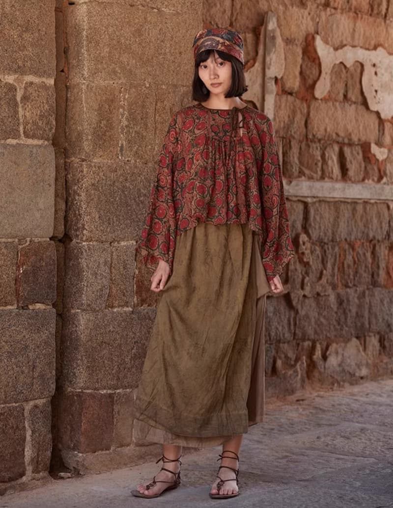 復古文青 真絲植物染半身裙