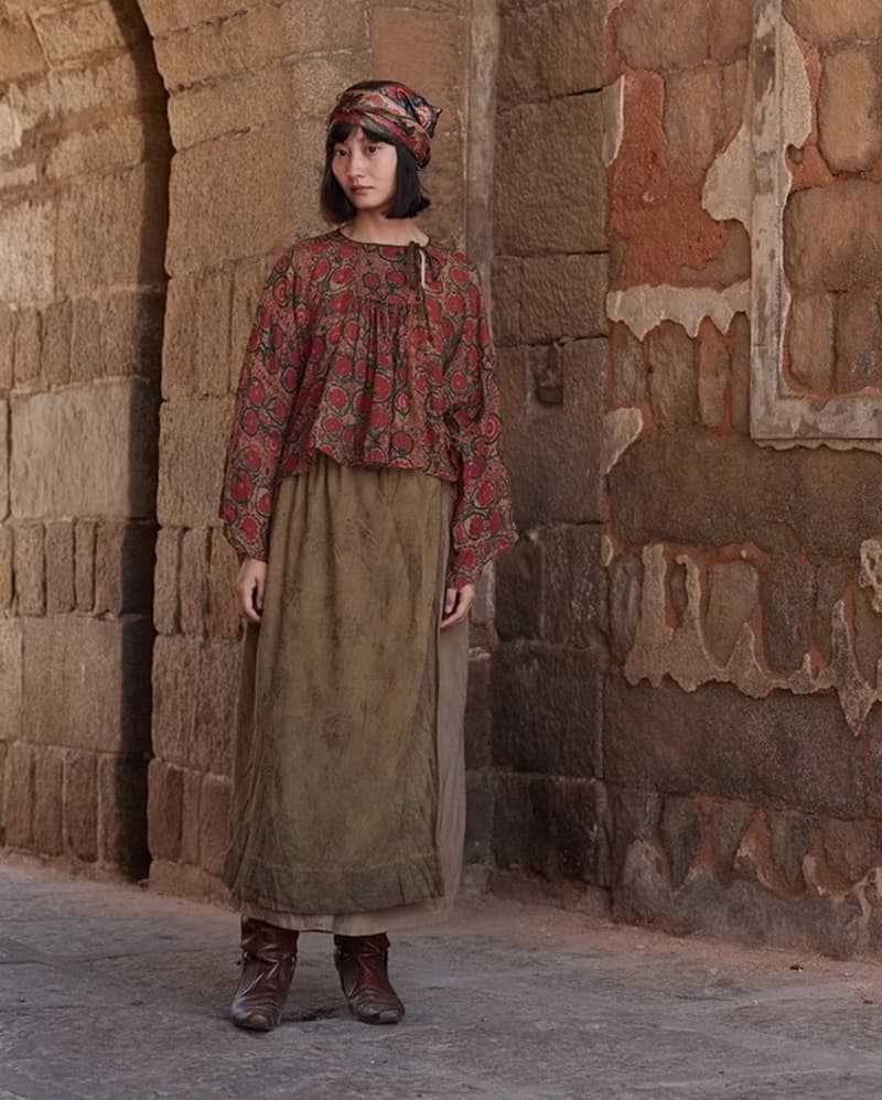 復古文青 真絲植物染半身裙