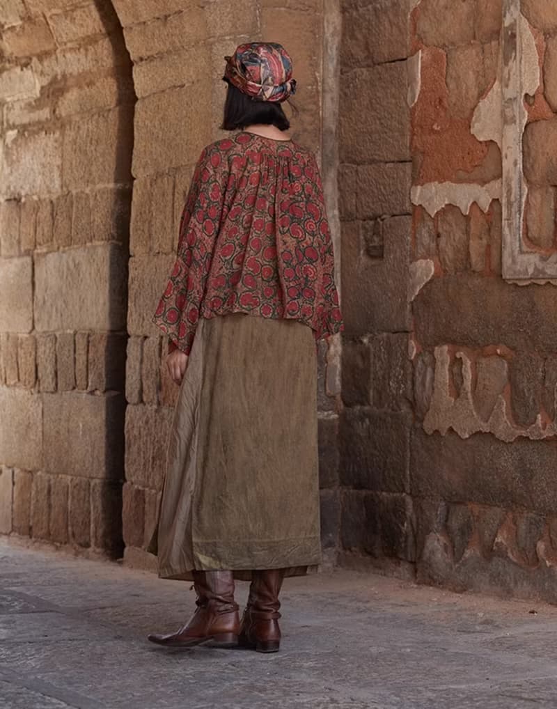 復古文青 真絲植物染半身裙