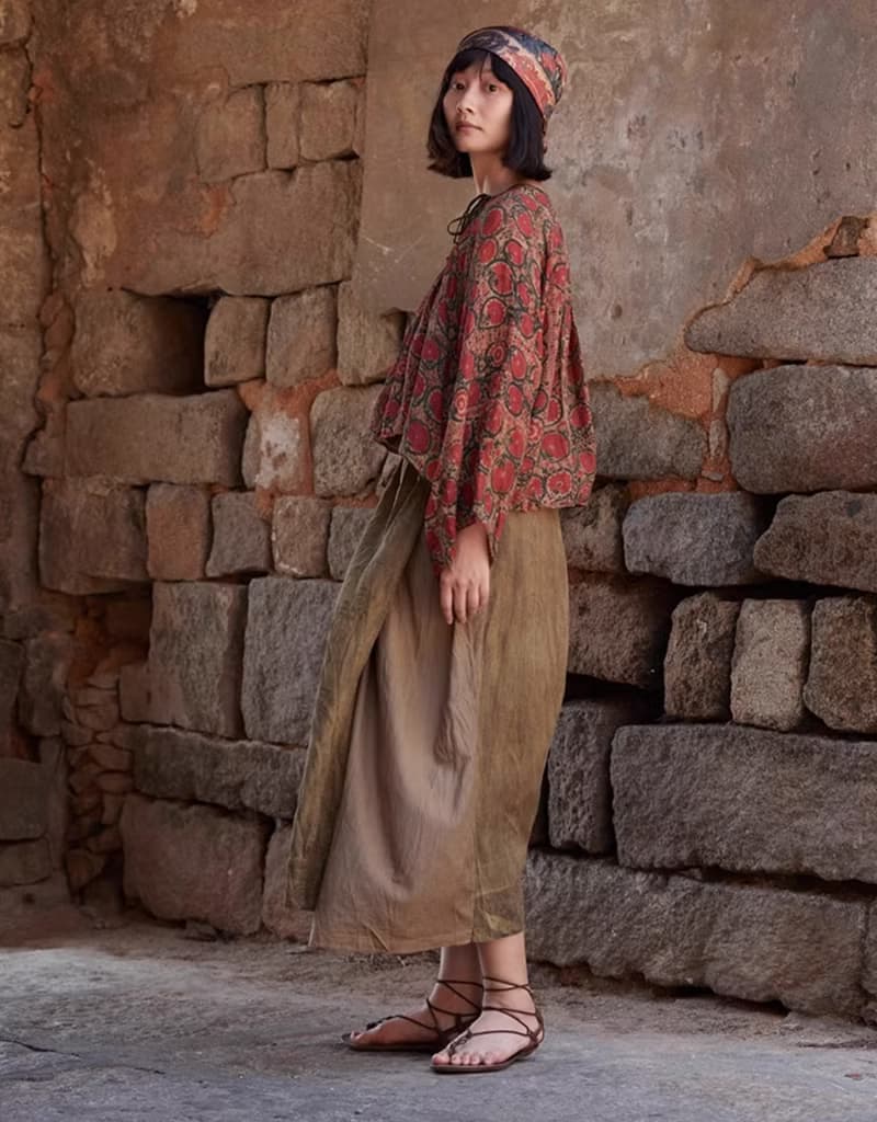 復古文青 真絲植物染半身裙