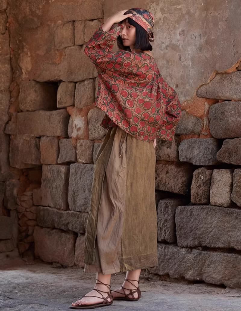 復古文青 真絲植物染半身裙