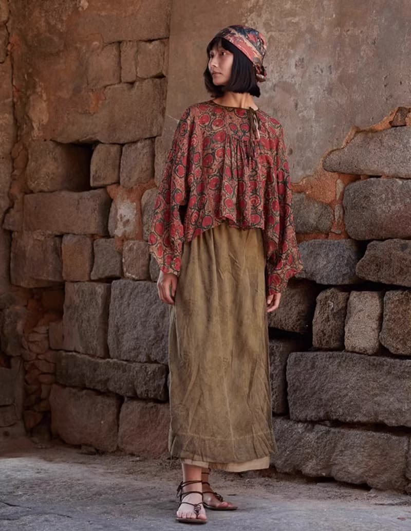 復古文青 真絲植物染半身裙