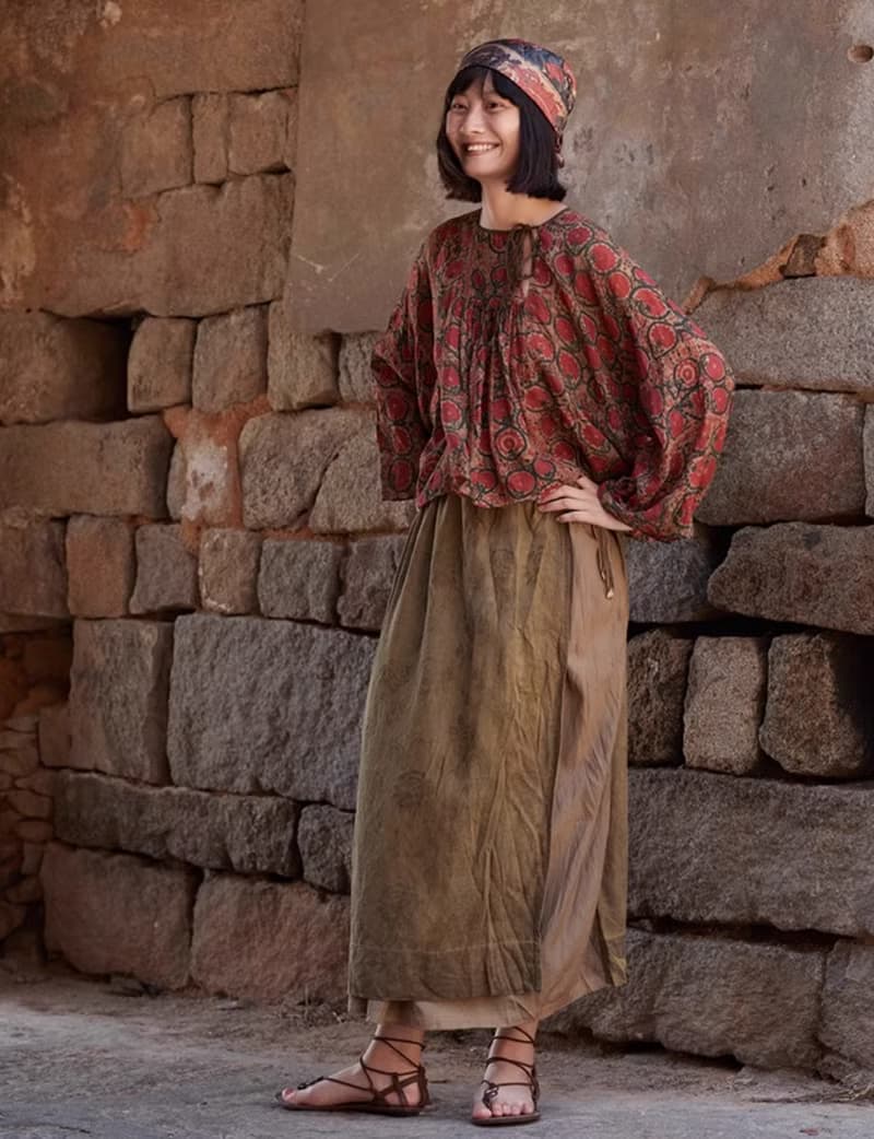 復古文青 真絲植物染半身裙