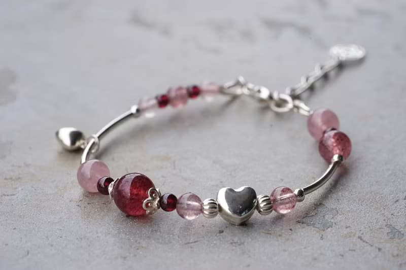 情深深 - 草莓晶 粉晶 石榴石 925純銀 手鍊
