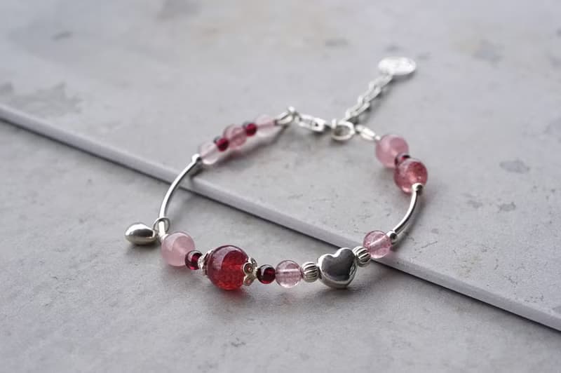 情深深 - 草莓晶 粉晶 石榴石 925純銀 手鍊