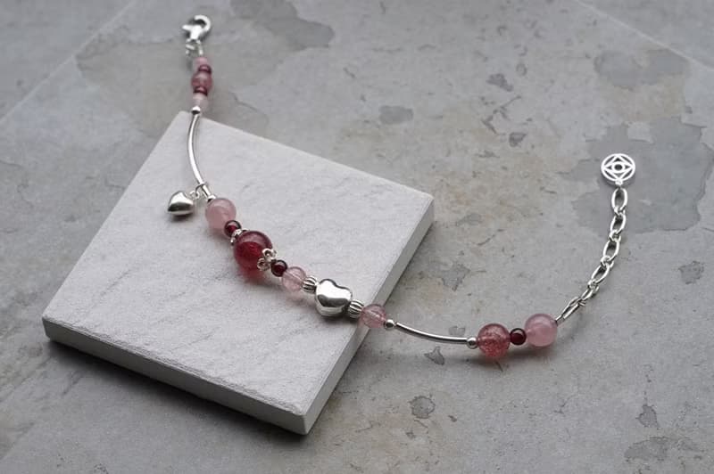 情深深 - 草莓晶 粉晶 石榴石 925純銀 手鍊