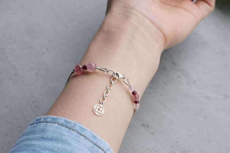 情深深 - 草莓晶 粉晶 石榴石 925純銀 手鍊