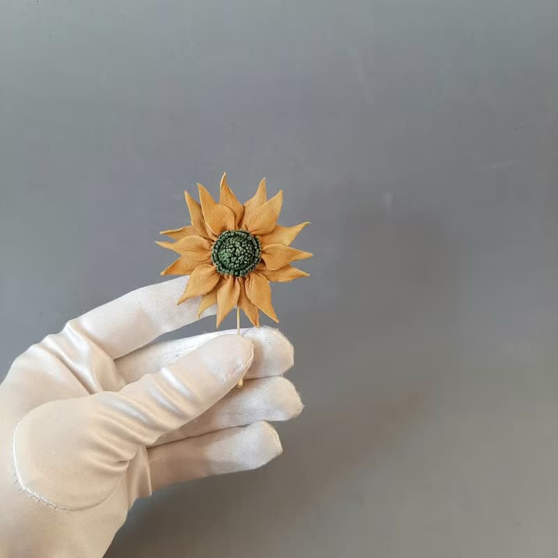 Mens lapel pin leather sunflower, Fathers day gift for him