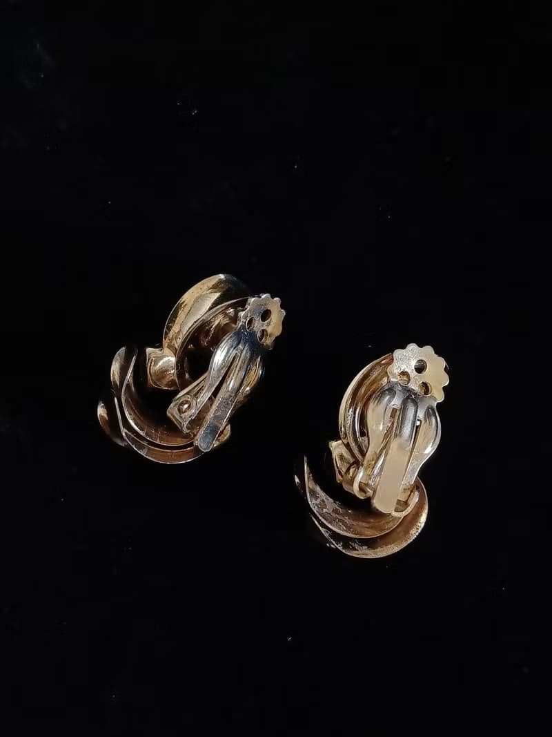vintage jewelry 古典藝術仿寶石萊茵 夾式耳環