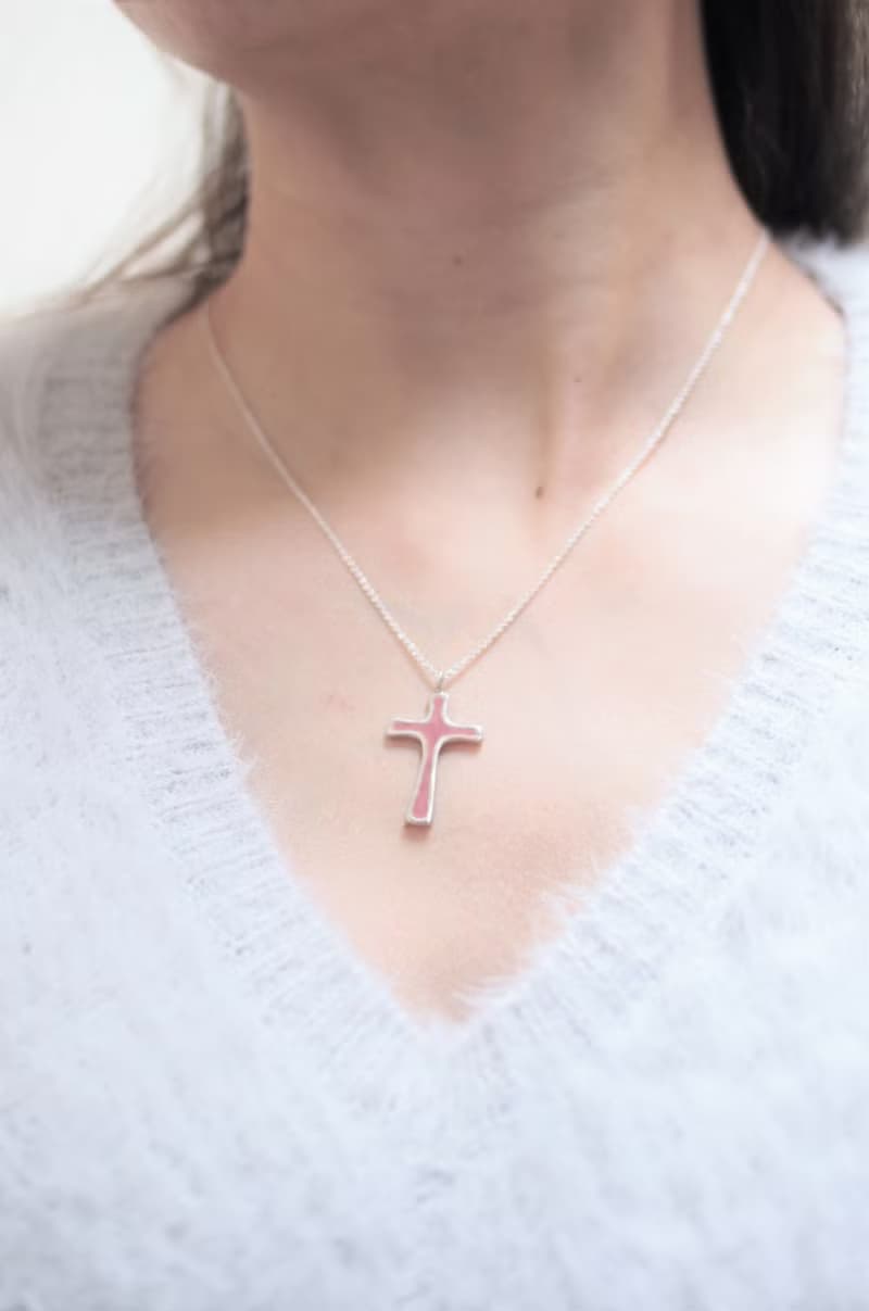 時尚十字架琺瑯銀墜 項鍊 女款 雙面配戴 情人節禮物