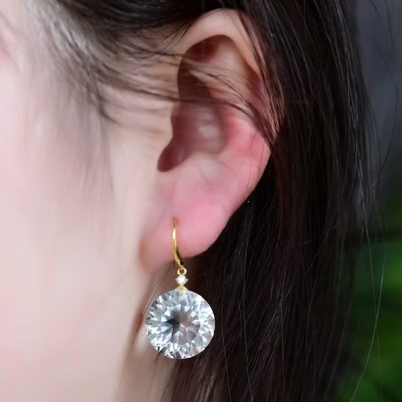 純天然白水晶切面鳥巢耳墜 高冰起熒光 底色潔白均勻 晶體通透