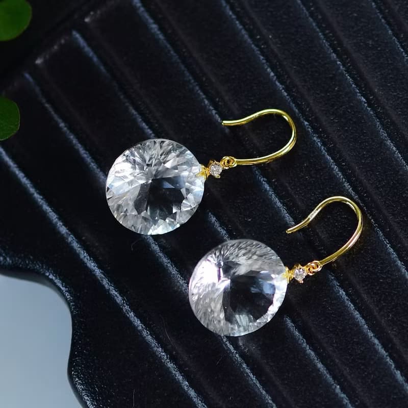 純天然白水晶切面鳥巢耳墜 高冰起熒光 底色潔白均勻 晶體通透