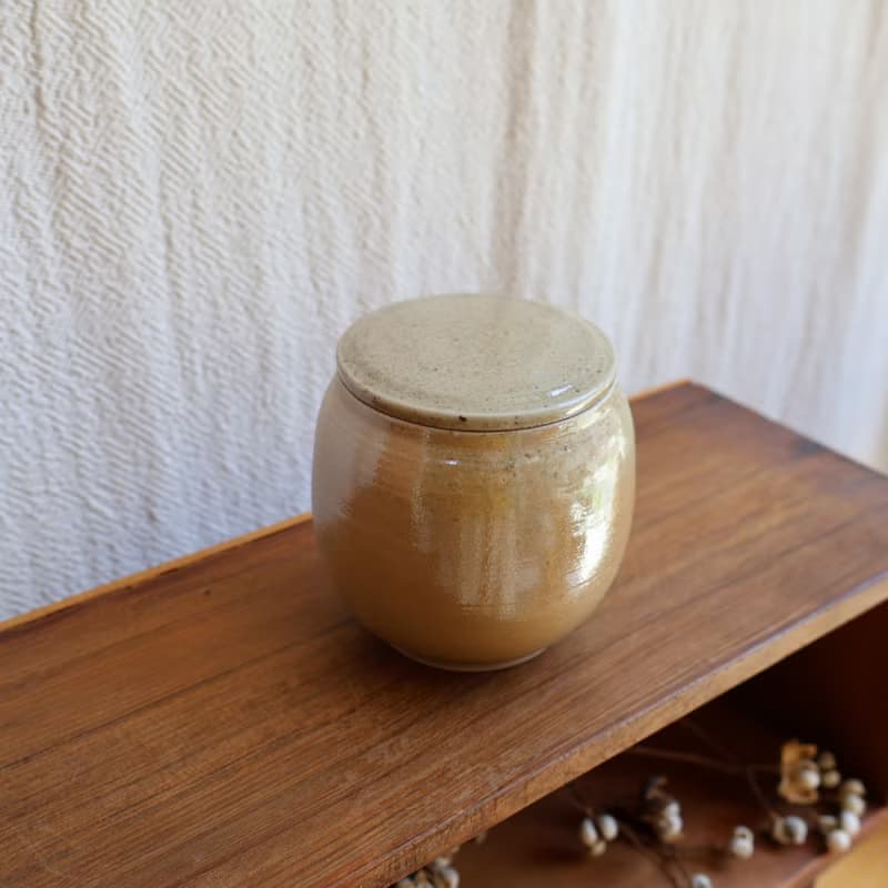 淺金 柴燒陶手工茶倉