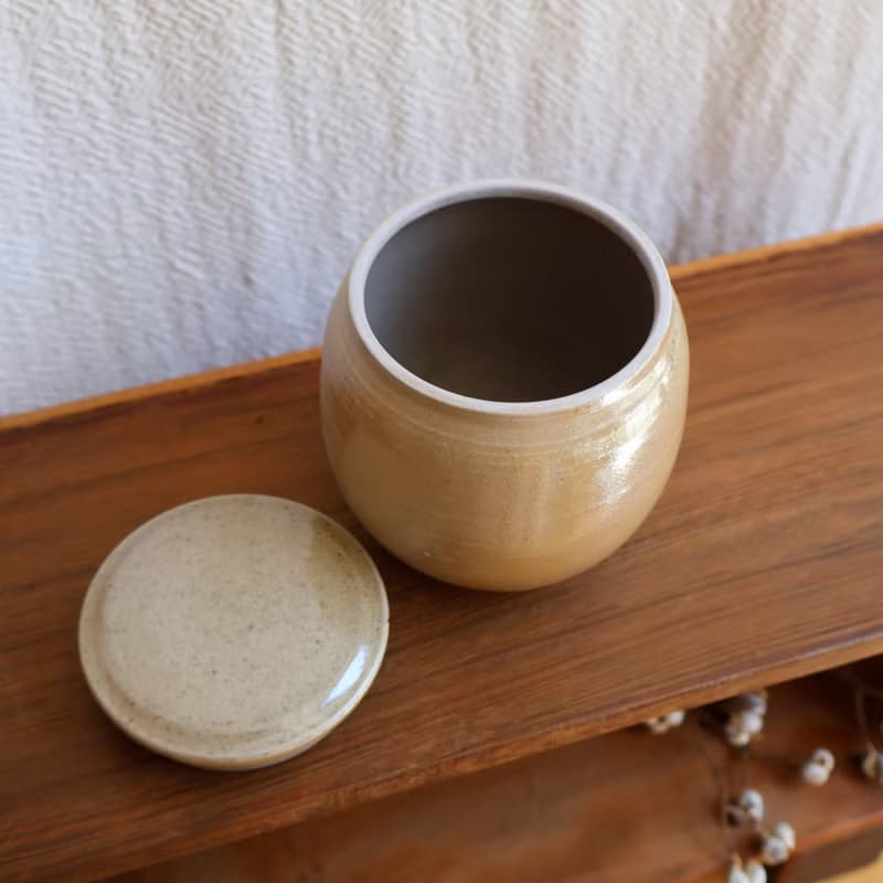 淺金 柴燒陶手工茶倉