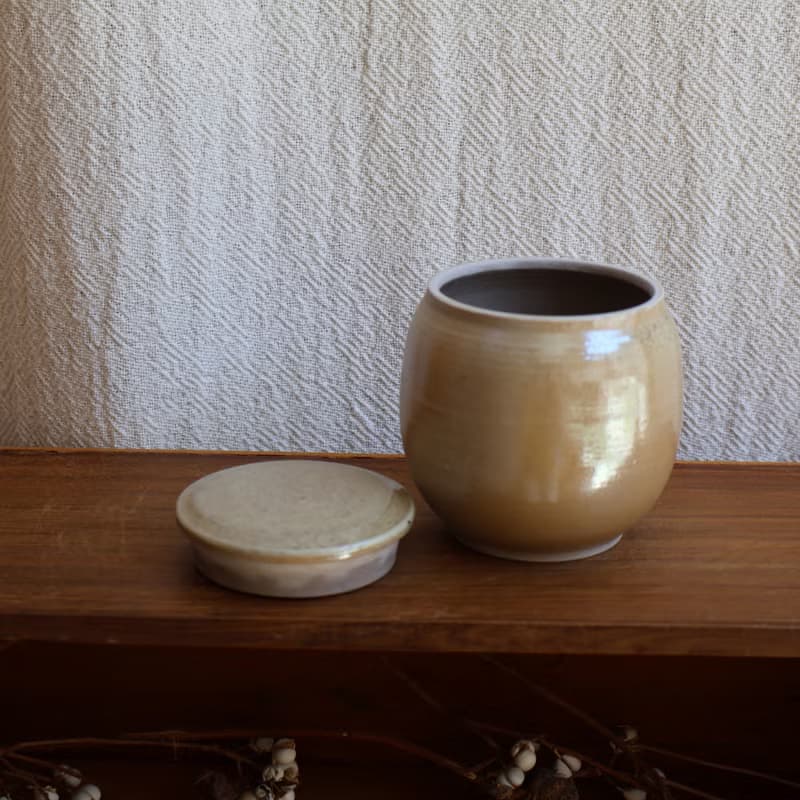 淺金 柴燒陶手工茶倉