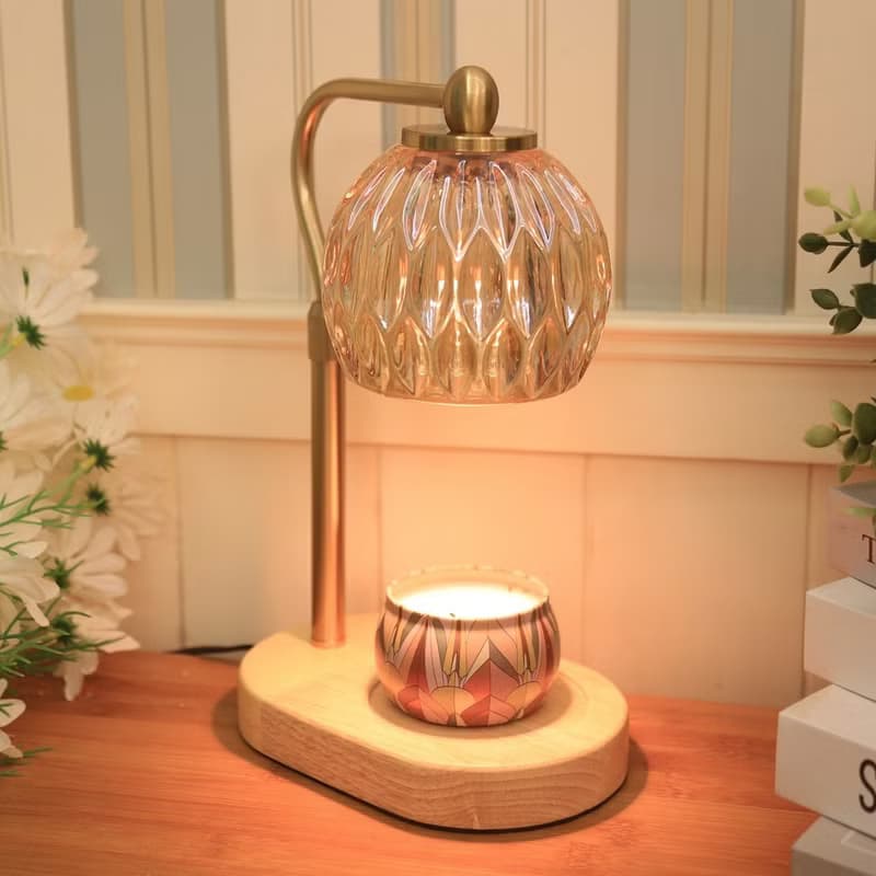 流金玻璃原木融蠟燈(融燭燈/蠟燭暖燈)-可調光可調高度