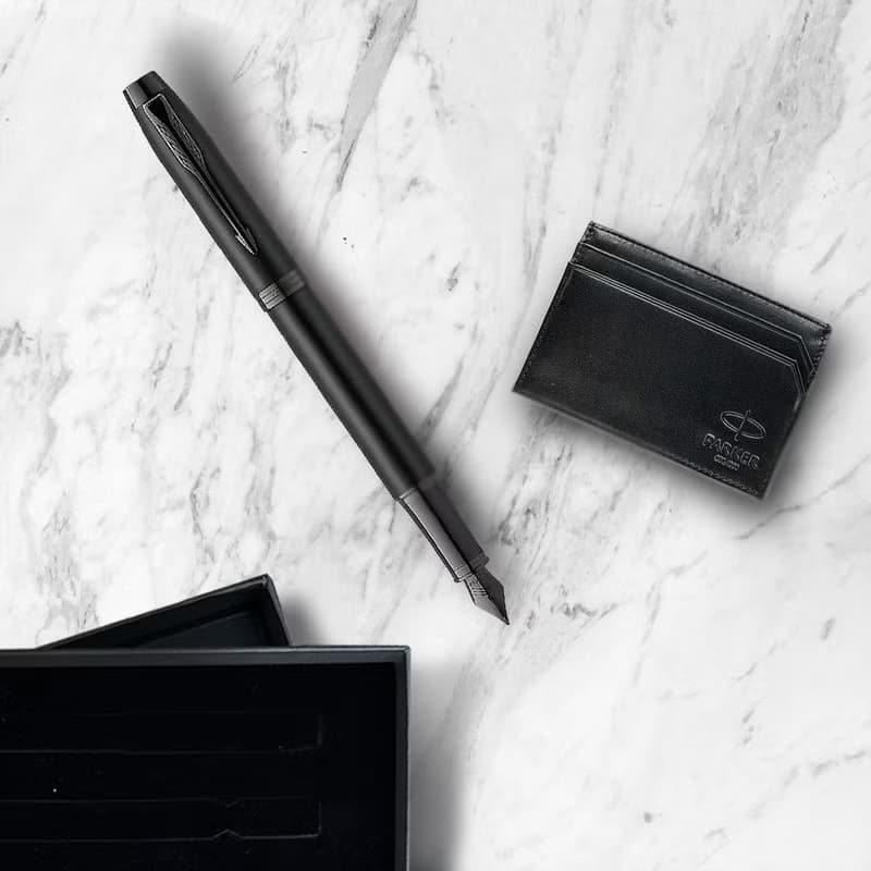Parker 派克 新IM   特別款理性黑鋼筆  牛皮卡夾禮盒 免費刻字