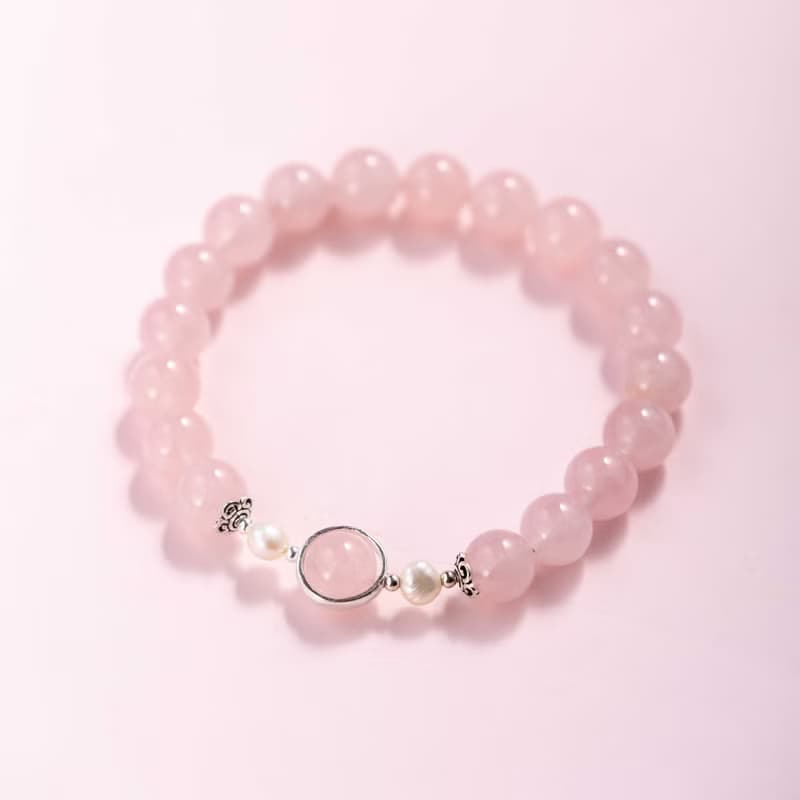 粉水晶珍珠925純銀手鍊 | 天然水晶手鍊禮物