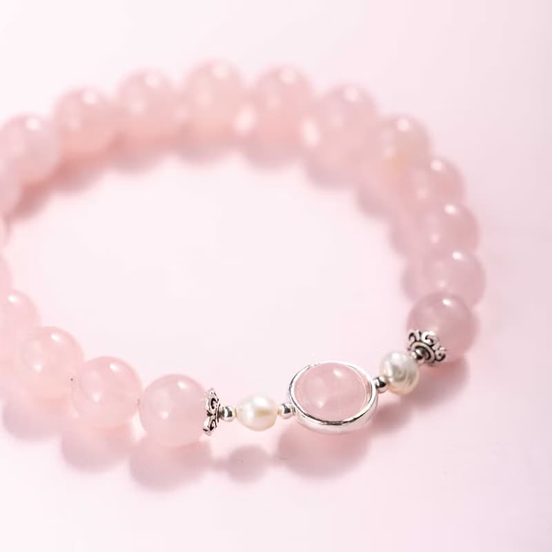 粉水晶珍珠925純銀手鍊 | 天然水晶手鍊禮物