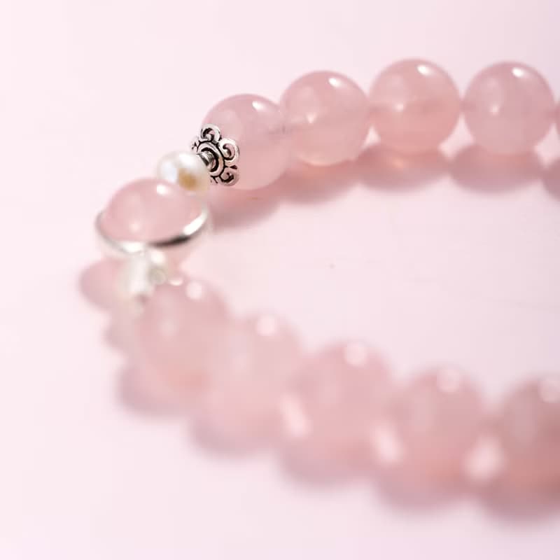 粉水晶珍珠925純銀手鍊 | 天然水晶手鍊禮物