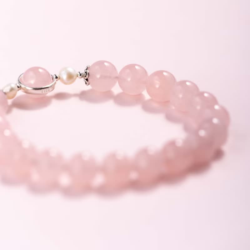 粉水晶珍珠925純銀手鍊 | 天然水晶手鍊禮物