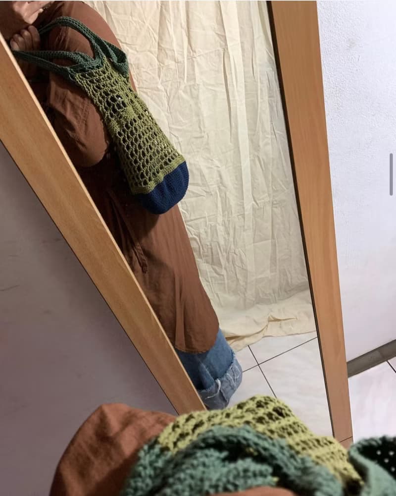 手工創作_小圓編織提袋_藍/綠