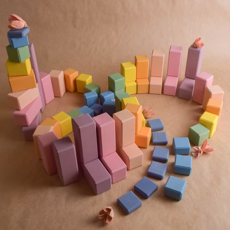 Stepped Counting Building Blocks Set Pastel Rainbow  Wooden Montessori Kids Toy