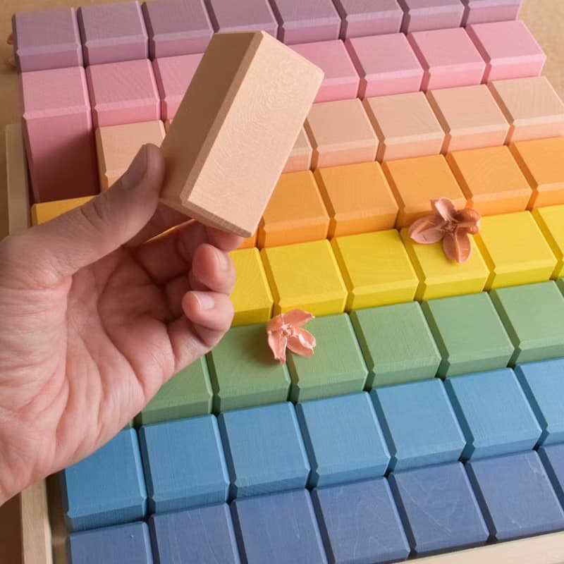 Stepped Counting Building Blocks Set Pastel Rainbow  Wooden Montessori Kids Toy
