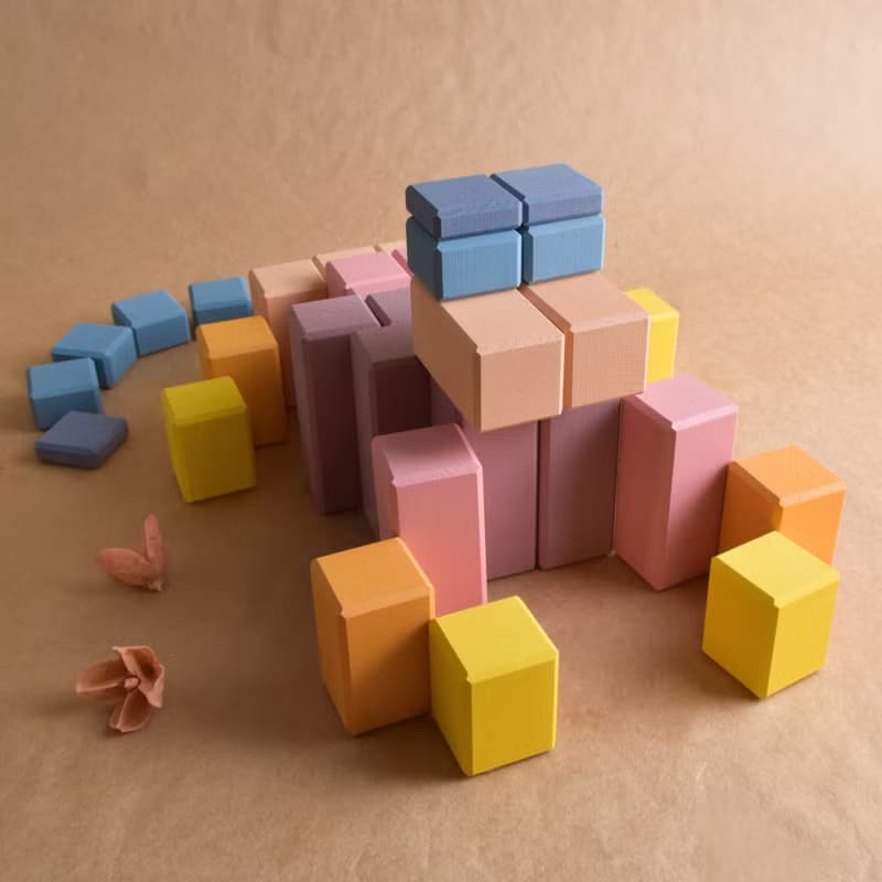 Stepped Counting Building Blocks Set Pastel Rainbow  Wooden Montessori Kids Toy