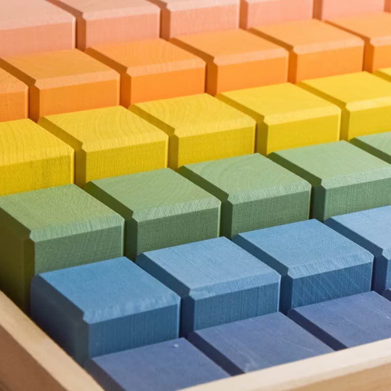 Stepped Counting Building Blocks Set Pastel Rainbow  Wooden Montessori Kids Toy