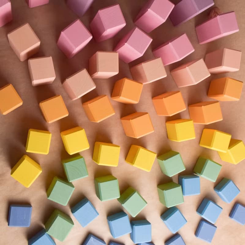 Stepped Counting Building Blocks Set Pastel Rainbow  Wooden Montessori Kids Toy