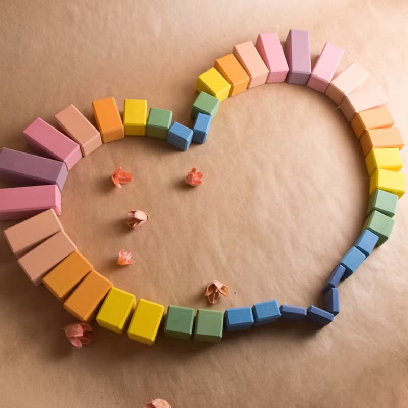 Stepped Counting Building Blocks Set Pastel Rainbow  Wooden Montessori Kids Toy