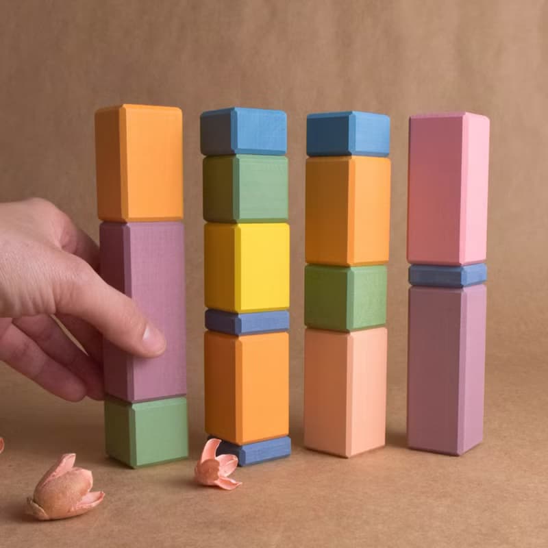 Stepped Counting Building Blocks Set Pastel Rainbow  Wooden Montessori Kids Toy