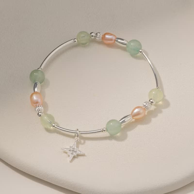 (旺財運+穩定情緒) 繁星 | 葡萄石 綠東陵 粉珍珠 | 天然水晶手鍊