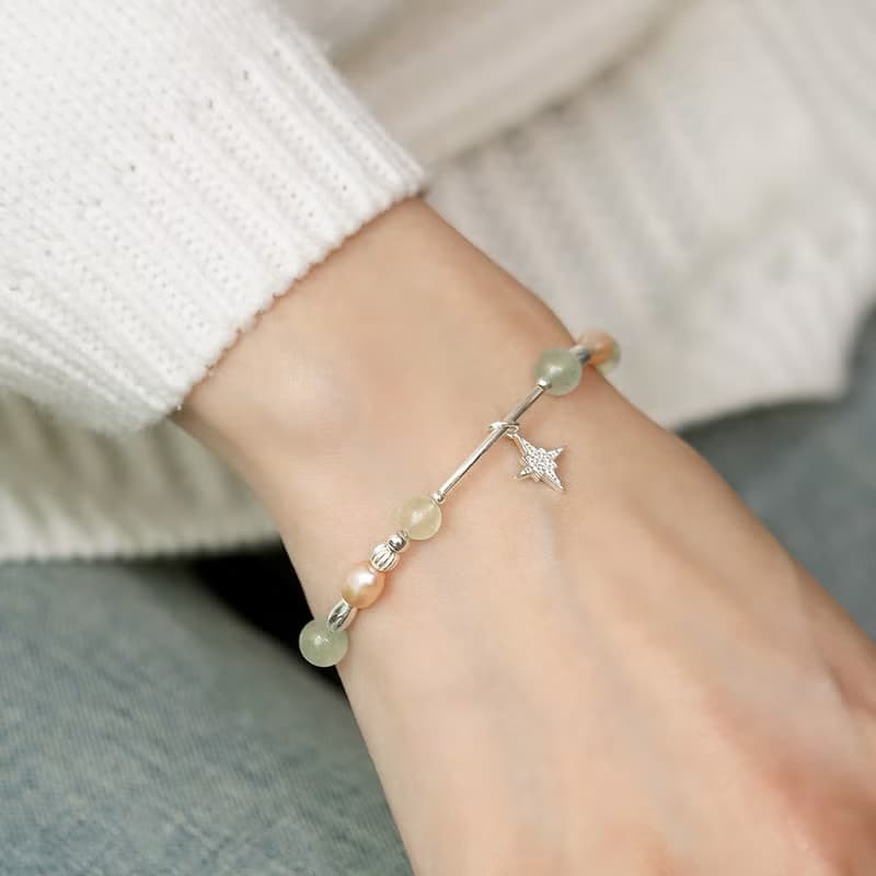 (旺財運+穩定情緒) 繁星 | 葡萄石 綠東陵 粉珍珠 | 天然水晶手鍊