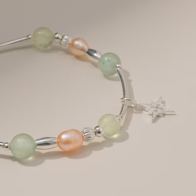 (旺財運+穩定情緒) 繁星 | 葡萄石 綠東陵 粉珍珠 | 天然水晶手鍊
