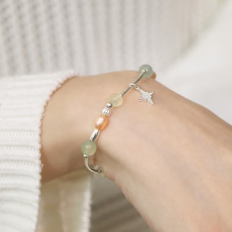 (旺財運+穩定情緒) 繁星 | 葡萄石 綠東陵 粉珍珠 | 天然水晶手鍊