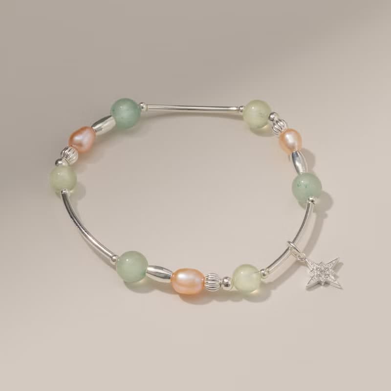(旺財運+穩定情緒) 繁星 | 葡萄石 綠東陵 粉珍珠 | 天然水晶手鍊