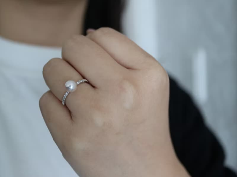 6.5mm 彩凜級akoya珍珠戒指 鉑金鑲鑽戒指 日本製 婚戒
