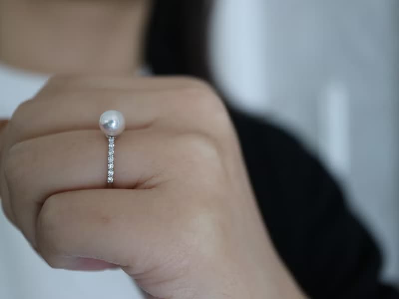 6.5mm 彩凜級akoya珍珠戒指 鉑金鑲鑽戒指 日本製 婚戒