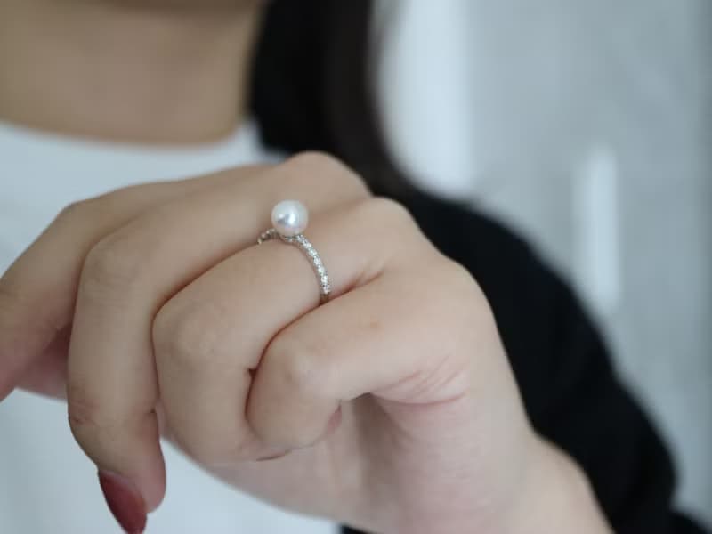 6.5mm 彩凜級akoya珍珠戒指 鉑金鑲鑽戒指 日本製 婚戒