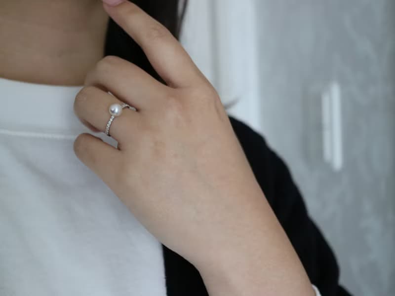 6.5mm 彩凜級akoya珍珠戒指 鉑金鑲鑽戒指 日本製 婚戒