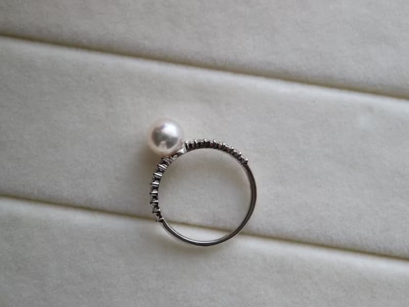 6.5mm 彩凜級akoya珍珠戒指 鉑金鑲鑽戒指 日本製 婚戒