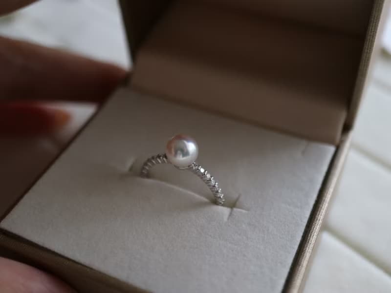 6.5mm 彩凜級akoya珍珠戒指 鉑金鑲鑽戒指 日本製 婚戒