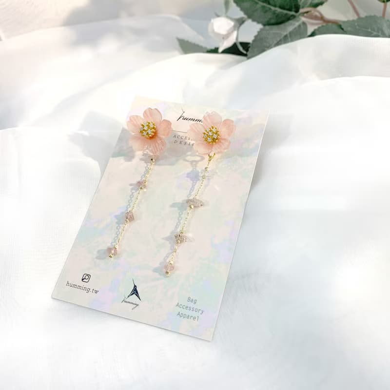 耳環 櫻花 樹脂 草莓晶 銀飾 耳夾 水鑽 禮物 禮盒 手工 情人節
